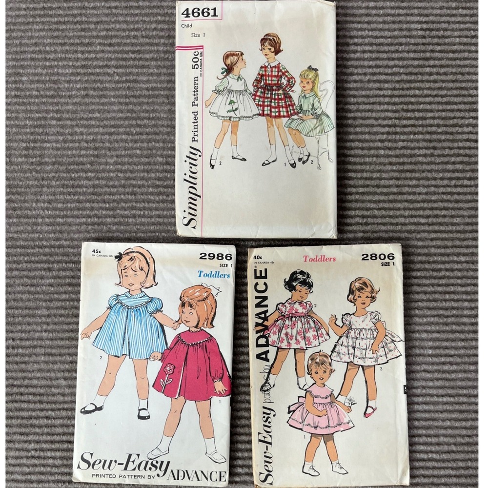 Lot of 3 Vintage Sewing Patterns Simplicity 4661 Advance 2986 2806 Toddler Sz 1
